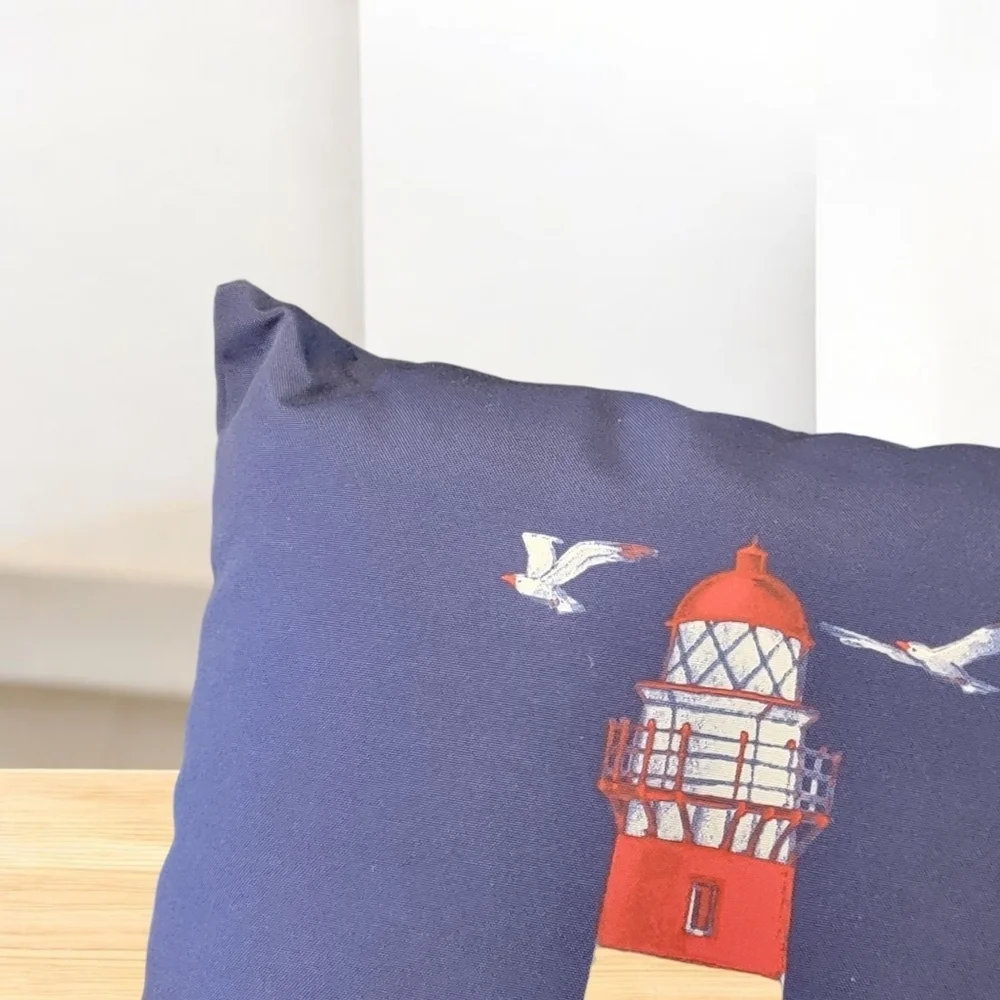 Lighthouse Seagulls Nautical Throw Pillow Sunroom porch 18 x 18